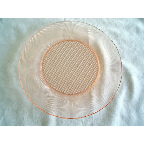 Pink Homespun Depression Glass Dinner Plate Side Plate Footed Juice Tumbler - Picture 2 of 4
